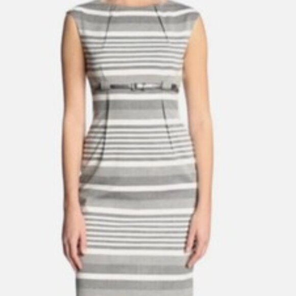 Business  work wear  Sheath Dress Women SZ 4 White Gray Striped Calvin Klein - Picture 12 of 16